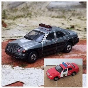 Vintage early 2000s Unbranded die-cast model car, Ford Crown Victoria Police car, custom restoration/transformation