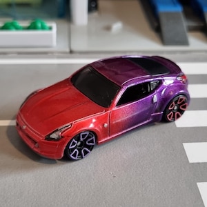 Unique one-off Hotwheels die-cast Nissan 370Z 1:64 scale, restored and customised, candy paint colour fade, one of a kind