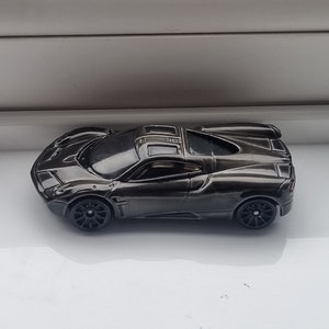 Unique custom hotwheels, 1:64 die-cast, Pagani Huayra, completely restored in black chrome, mirror polished, one-off