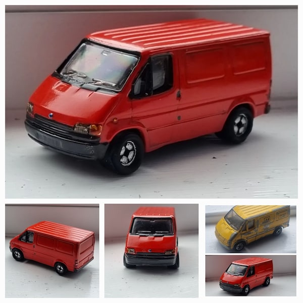 Fully customised and restored 80s Corgi Ford Transit Mk3 model van, professionally painted in Factory Vermilion Red, unique one-off