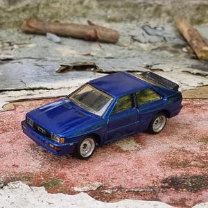 Vintage Matchbox die-cast Audi Quattro, 1:64 unique custom restoration, painted in Factory VAG colour LB5R Deep Blue Pearl