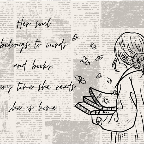 Book Lover Printable Art, Her Soul Belongs To Words, Vintage Poster