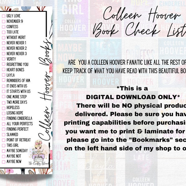CoHo Bookmark Pink, Colleen Hoover Reading List, CoHo Obsessed, Heart Bones Bookmark, CoHo Gift, CoHo Book Stack, Digital Download, DIY