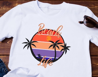 Beach Life T-Shirt: Tropical Island Sunset, Family Vacation Tee