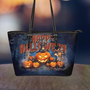 Halloween Handbag: Spooky Pumpkin & Haunted House Tote Bag