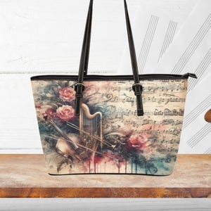Vintage Violin Sheet Music Handbag: Faux Leather Music Teacher Tote