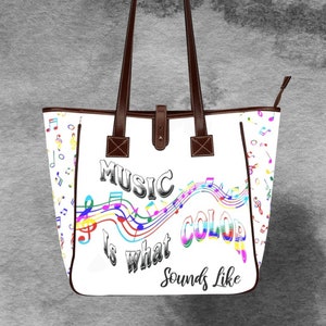 Musik-Themen Große Canvas-Einkaufstasche in schwarz oder weiß, Bunte Musiknoten auf einer mehrteiligen wasserdichten Handtasche im Designer-Stil, Musikliebhaber