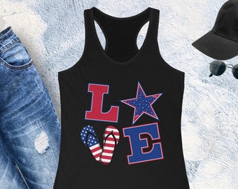 Patriotic Racerback Tank Top: Women's 4th of July LOVE Design