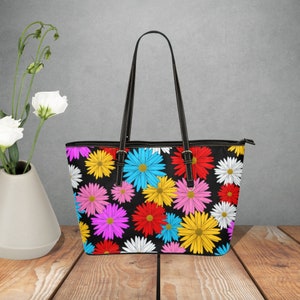 Daisy Faux Leather Tote Bag: Women&#39;s Floral Print Handbag
