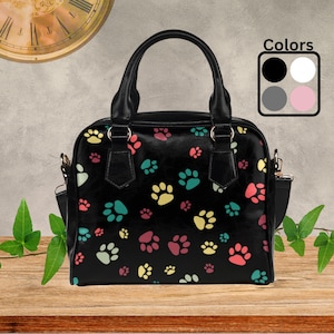 Sac à main en simili cuir imprimé patte de chien ou sac à bandoulière pour les femmes amoureux des chiens, conception de patte de chien rose blanc noir ou gris sur sac à bandoulière en cuir PU