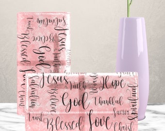 Unique Jesus wallet, Christian Tri Fold Wallet for women, Pink faux leather wallet with inspirational words, Spiritual and religious gift