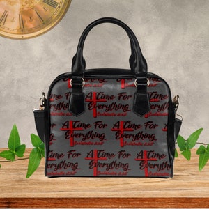 Sac à main en cuir A Time For Everything, Ecclésiaste 3 1 8 Sac à main chrétien en similicuir, verset biblique sur sac à bandoulière en cuir PU noir