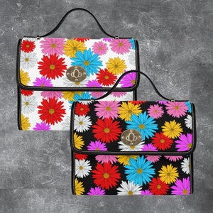 Daisy flower handbag for women, Women’s satchel purse with daisies, Floral design crossbody purse, Daisy flower gift for her, Daisy handbag