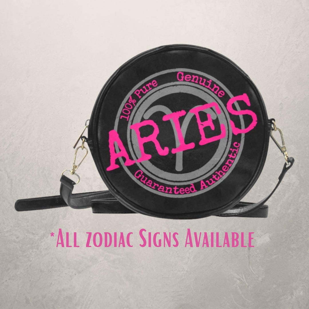 Zodiac Sign Crossbody Bag: Pink Astrology Stamp PU Leather Purse