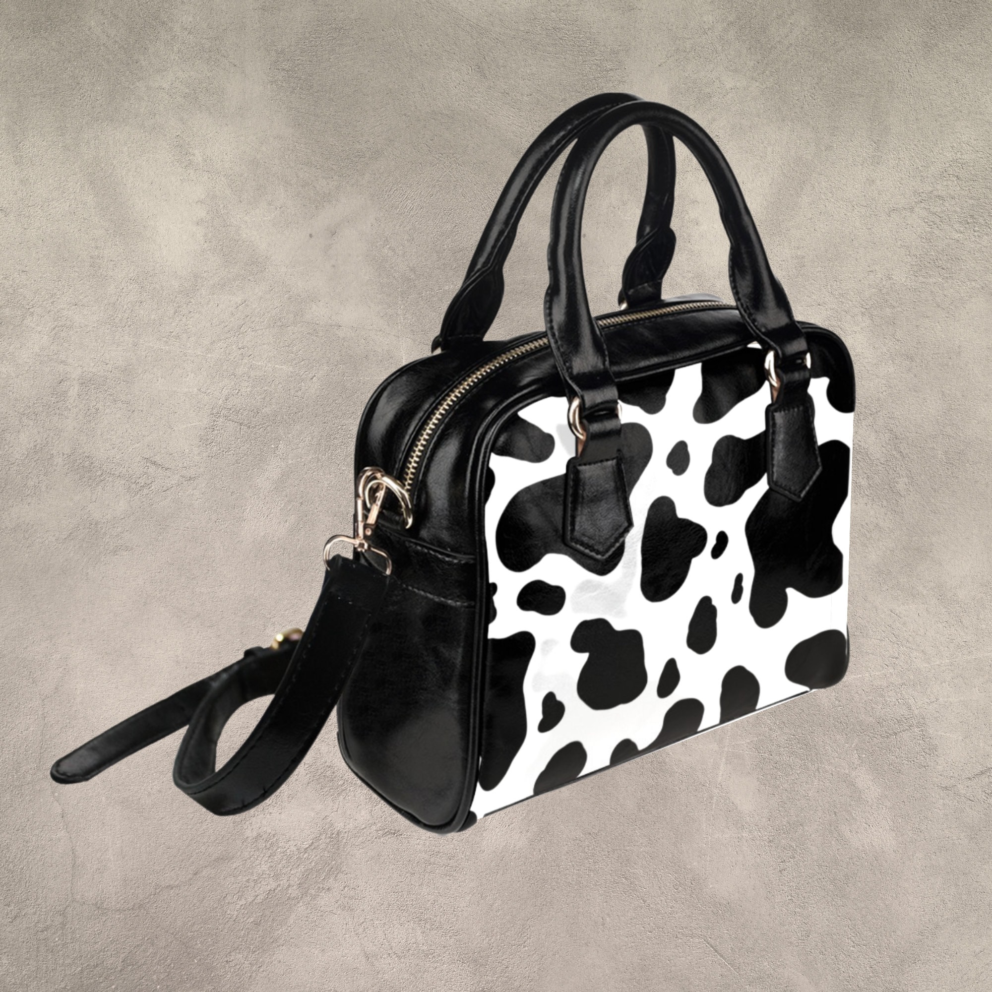 Fun Cowhide Fun Cow Print Black and White Shoulder Handbag With Strap, Lightweight ...