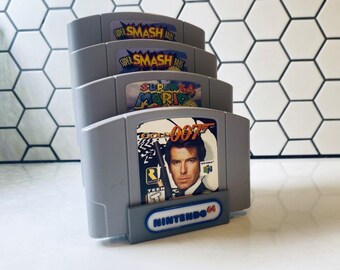 Nintendo 64/SNES game holder + cartridge display + N64 + Super Nintendo Entertainment System Vintage retro video game display + Tiered riser