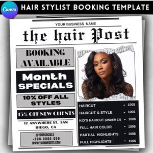 Plantilla de folleto de reserva de peluquería: Belleza, trenzas y pelucas (descarga digital)