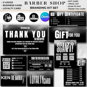 Barber Branding Kit | Men's Hair Branding Bundle, Barber Shop Logo, Visitenkarte, Loyalität, Danke, Geschenkkarte, Preisliste, zum Bezahlen scannen