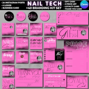 Rosa Nail Branding Kit Vorlagen | nagel tech geschäft posts ig | Nagel Logo, Visitenkarte, Loyalität, Dankeschön, Geschenkkarte, Preisliste Nagel