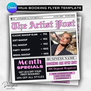 Plantilla de volante para reservar un maquillador (editable en Canva, descarga digital)