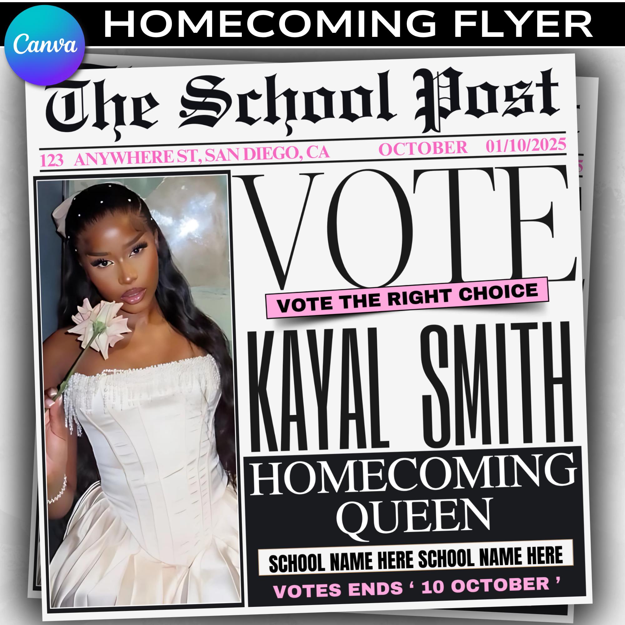 Homecoming Queen Vote Flyer Template: DIY Election Campaign (digital  Download) - Etsy