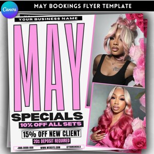 May booking Hair Flyer template, Hair Appointment Canva flyer, Beauty Hair Nails wigs salon Bookings Instagram post Flyer