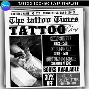 Mall för tatueringsflyer: Anpassad tatueringsbutikskampanj för sociala medier (digital nedladdning)