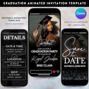 Animated Graduation Invitation Template: Editable Digital Party Invite (Canva)