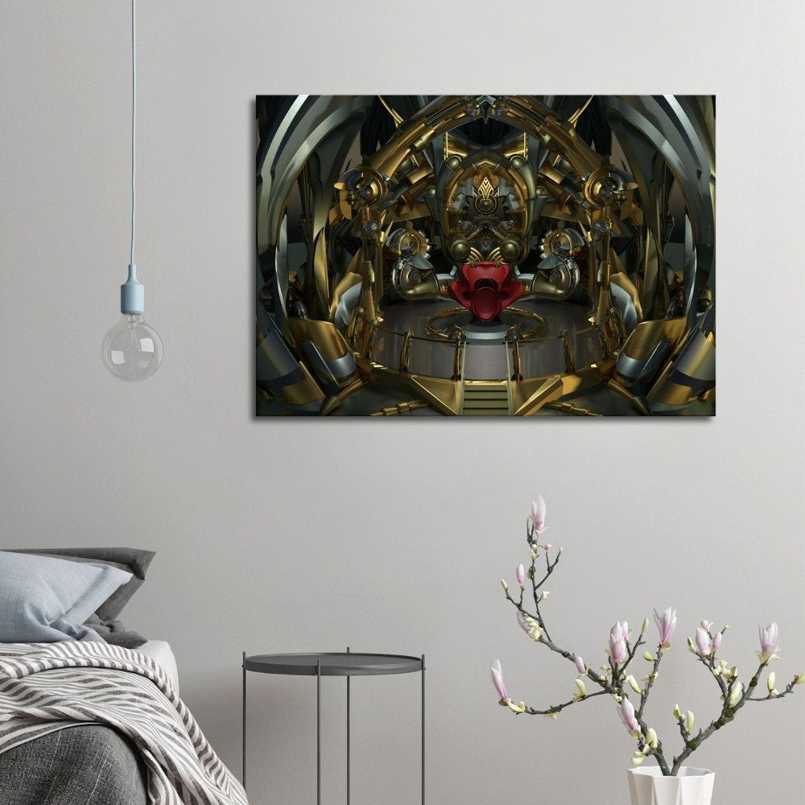 Metallic Gold Abstract Digital Art Print on Canvas 3D - Etsy