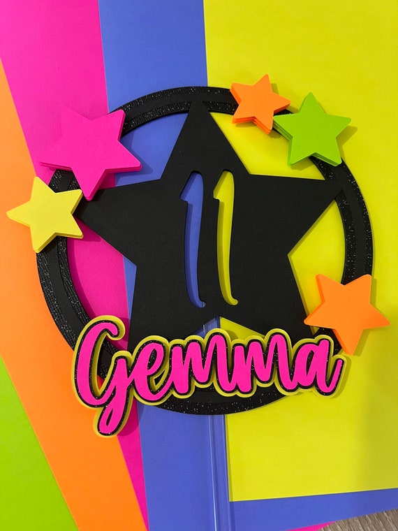 Neon Cake Topper, Neon Birthday Party, Retro Decor