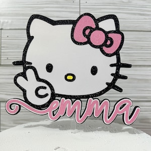 Kitty Cake Topper, Custom Cake Topper, Birthday Party Supplies, Happy Birthday, Pink Kitty Cake Topper, Girl Decor