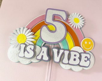 Five is a Vibe Cake Topper, Groovy 5th Birthday Decor