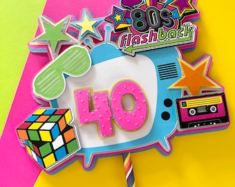 80s Cake Topper, Retro Neon Party, Custom Cake Topper, Custom Decor, Personalized Topper