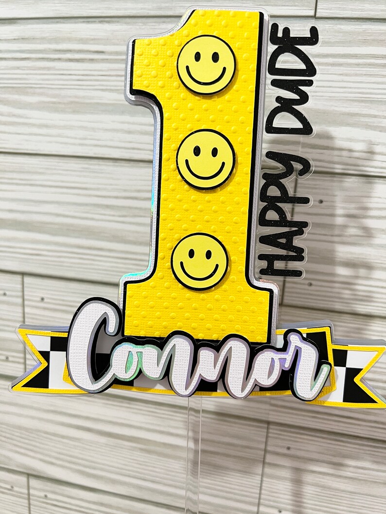 Happy Dude First Birthday Cake Topper, Custom Party Decor, Smile ...