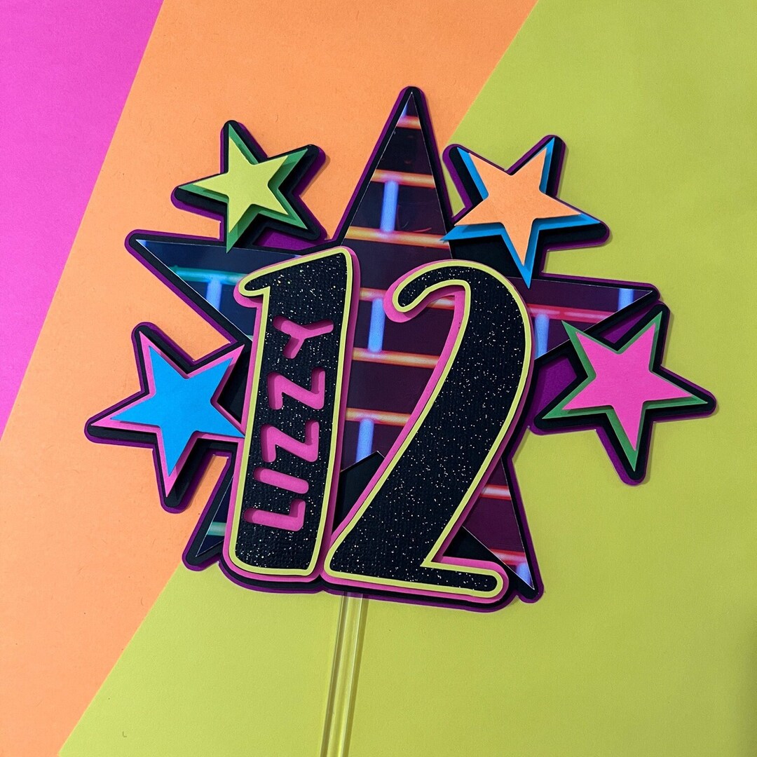 Neon Cake Topper/neon Birthday Party/80s Birthday Party/neon Theme