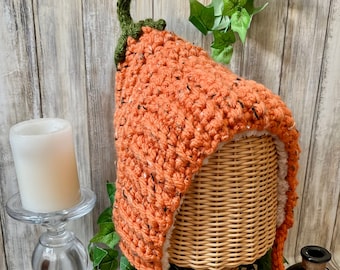 Handmade Pumpkin pixie hat, pumpkin hat, pumpkin bonnet , autumn bonnet