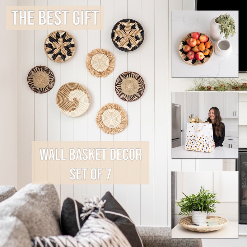 Hanging Woven Wall Basket Set 7 Handmade Seagrass Baskets Etsy