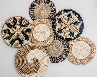 Hanging Woven Wall Basket Set - 7 Handmade Seagrass Baskets with Nails Included