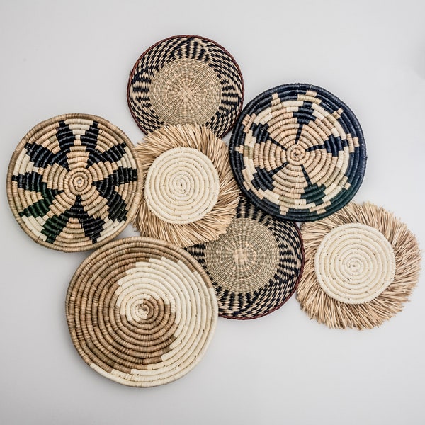 Hanging Woven Wall Basket Set - 7 Handmade Seagrass Baskets with Nails Included