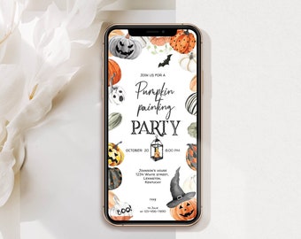 Halloween Kürbis Malerei Party Einladung, Halloweenparty elektronische Einladung, Halloween Smartphone evite, Halloween Whatssapp evite
