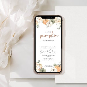 Fall Baby Shower Evite, Little Pumpkin Baby Shower Text Invitation, Electronic Invitation Template Editable, Digital Shower Invite for email