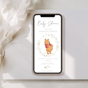 Winnie the Pooh Baby shower invitation, Winnie the Pooh Baby phone Evite, Electronic baby shower Invitation digital Mobile baby shower evite
