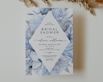 Dusty Blue Bridal Shower Invitation, Blue Floral Bridal Shower Digital Invitation, navy blue Bridal Shower Invitation, Wildflower Dusty Blue