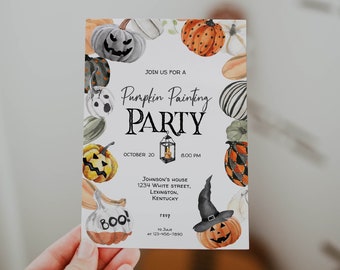 Halloween Kürbis Bild Party Einladung, Halloweenparty Einladung, Halloween Malerei evite, Kinder Halloween evite, Einladung druckbar