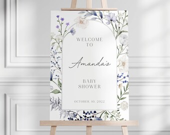 Baby Shower Welcome Sign, Wildflower Welcome Sign Poster, Baby Shower Floral Sign, Printable Editable Template Instant Download
