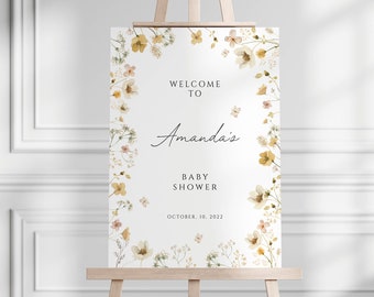 Baby Shower Welcome Sign, Wildflower Welcome Sign Poster, Baby Shower Floral Sign, Printable Editable Template Instant Download