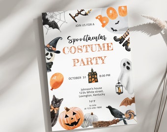 Uitnodiging voor feest Halloween-kostuum, Halloween uitnodigen, Spooktacular Halloween, Halloween-feestje uitnodigen, pompoen H1, pompoen halloween evite