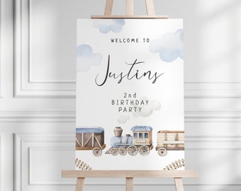 Panneau de bienvenue d'anniversaire de train, Chugga Chugga Two Two Birthday, modèle modifiable d'Invitation d'anniversaire de train, 2 anniversaire de train, deuxième anniversaire de train