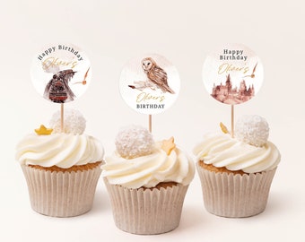 Wizard Cupcake Toppers, Editable Magic school Birthday cake decor Template, Wizard Party Decorations, Magic school Birthday party theme