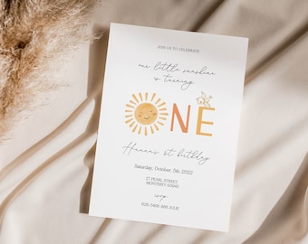 Sunshine Birthday Invitation, Sun Birthday printable Invitation, Little Ray of Sunshine, First Birthday Evite, Sun 1 Birthday Evite